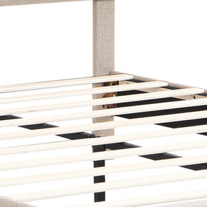 HomeRoots Beige Wood Tufted Linen Queen Bed Frame with USB Port - Stylish Comfort for Your Bedroom Retreat 606945