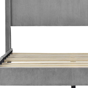 HomeRoots Gray Tufted Corduroy Upholstered Queen Bed Frame – Elegant, Cozy Design for Stylish Bedrooms and Comfort 606947