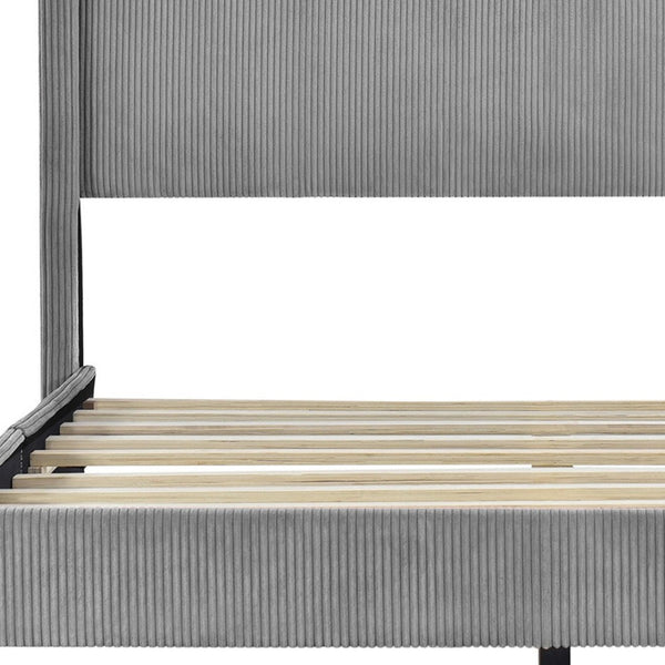 HomeRoots Gray Tufted Corduroy Upholstered Queen Bed Frame – Elegant, Cozy Design for Stylish Bedrooms and Comfort 606947