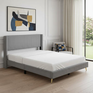HomeRoots Gray Tufted Corduroy Upholstered Queen Bed Frame – Elegant, Cozy Design for Stylish Bedrooms and Comfort 606947