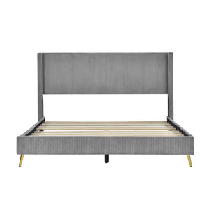 HomeRoots Gray Tufted Corduroy Upholstered Queen Bed Frame – Elegant, Cozy Design for Stylish Bedrooms and Comfort 606947