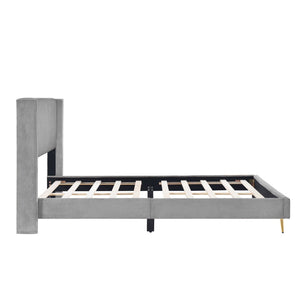 HomeRoots Gray Tufted Corduroy Upholstered Queen Bed Frame – Elegant, Cozy Design for Stylish Bedrooms and Comfort 606947