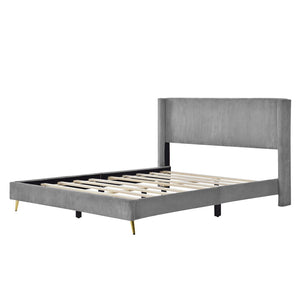 HomeRoots Gray Tufted Corduroy Upholstered Queen Bed Frame – Elegant, Cozy Design for Stylish Bedrooms and Comfort 606947