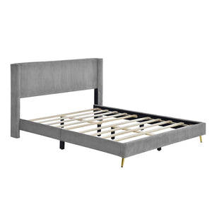 HomeRoots Gray Tufted Corduroy Upholstered Queen Bed Frame – Elegant, Cozy Design for Stylish Bedrooms and Comfort 606947