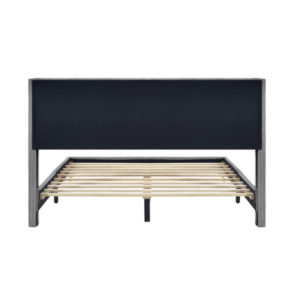 HomeRoots Gray Tufted Corduroy Upholstered Queen Bed Frame – Elegant, Cozy Design for Stylish Bedrooms and Comfort 606947