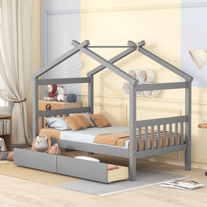 HomeRoots Gray Wood Twin Bed Frame - Contemporary Platform Design with Durable Build for Lasting Comfort & Style 606948