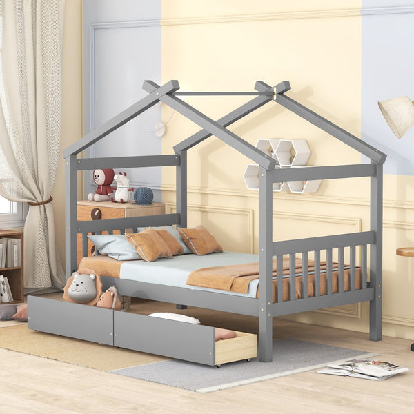 HomeRoots Gray Wood Twin Bed Frame - Contemporary Platform Design with Durable Build for Lasting Comfort & Style 606948