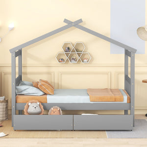 HomeRoots Gray Wood Twin Bed Frame - Contemporary Platform Design with Durable Build for Lasting Comfort & Style 606948