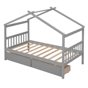 HomeRoots Gray Wood Twin Bed Frame - Contemporary Platform Design with Durable Build for Lasting Comfort & Style 606948