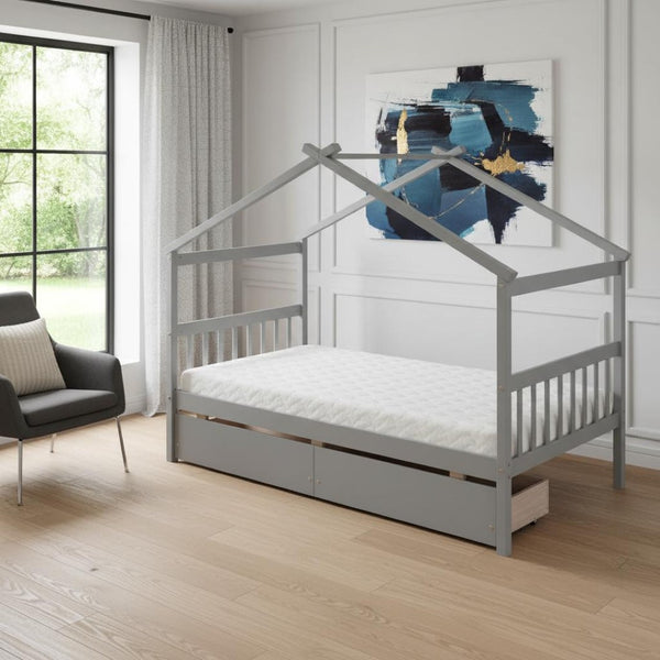 HomeRoots Gray Wood Twin Bed Frame - Contemporary Platform Design with Durable Build for Lasting Comfort & Style 606948