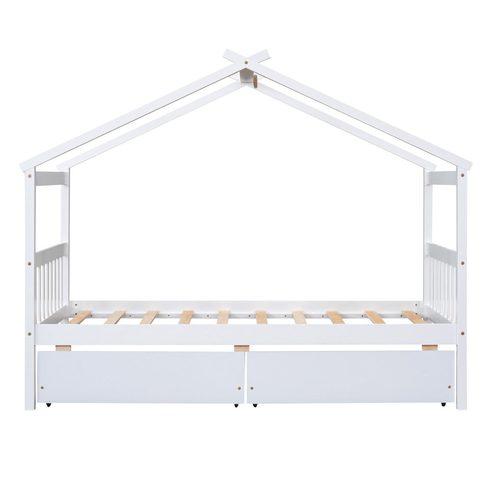 HomeRoots White Wood Twin Bed Frame - Elegant Modern Design with Durable Support for Cozy Bedrooms & Guest Rooms 606949