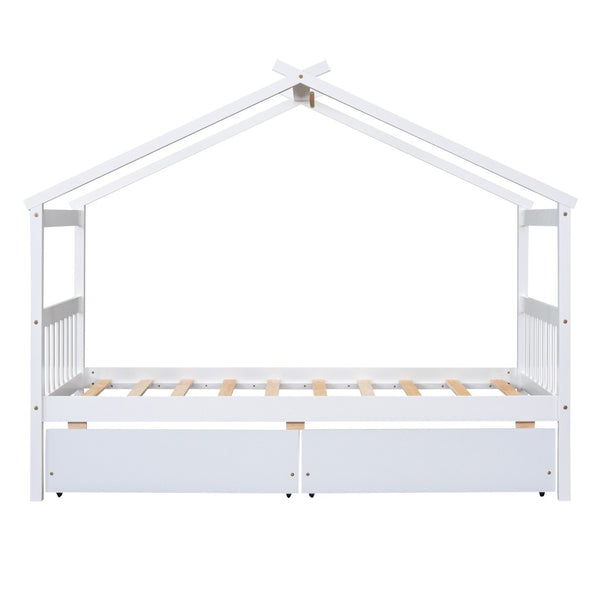 HomeRoots White Wood Twin Bed Frame - Elegant Modern Design with Durable Support for Cozy Bedrooms & Guest Rooms 606949