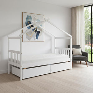 HomeRoots White Wood Twin Bed Frame - Elegant Modern Design with Durable Support for Cozy Bedrooms & Guest Rooms 606949