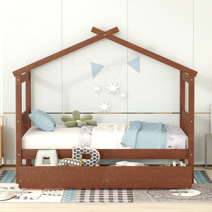 HomeRoots Walnut Wood Twin Bed Frame - Modern Platform Design with Sturdy Support, No Box Spring Needed! 606950
