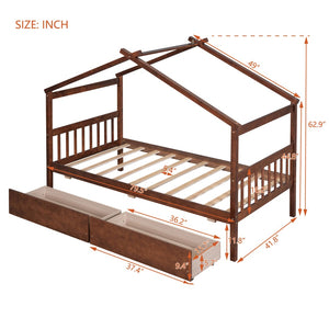 HomeRoots Walnut Wood Twin Bed Frame - Modern Platform Design with Sturdy Support, No Box Spring Needed! 606950