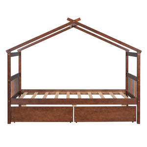 HomeRoots Walnut Wood Twin Bed Frame - Modern Platform Design with Sturdy Support, No Box Spring Needed! 606950