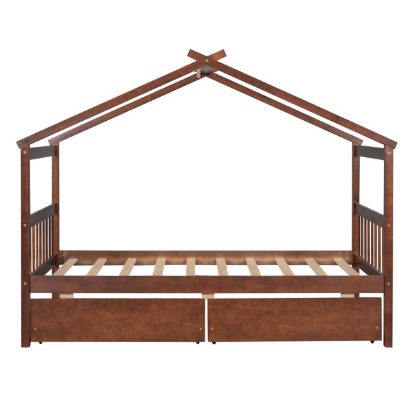 HomeRoots Walnut Wood Twin Bed Frame - Modern Platform Design with Sturdy Support, No Box Spring Needed! 606950