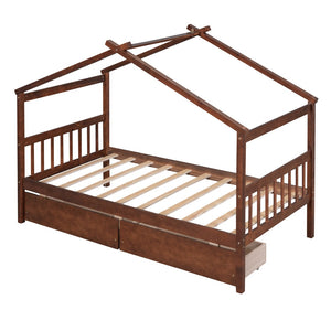 HomeRoots Walnut Wood Twin Bed Frame - Modern Platform Design with Sturdy Support, No Box Spring Needed! 606950