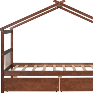 HomeRoots Walnut Wood Twin Bed Frame - Modern Platform Design with Sturdy Support, No Box Spring Needed! 606950