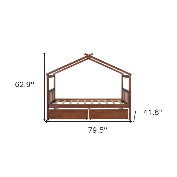 HomeRoots Walnut Wood Twin Bed Frame - Modern Platform Design with Sturdy Support, No Box Spring Needed! 606950