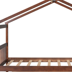 HomeRoots Walnut Wood Twin Bed Frame with Space-Saving Trundle – Classic Design for Kids & Guest Rooms! 606954