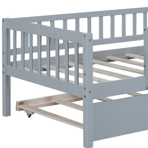 HomeRoots Gray Wood Twin Daybed Frame with Trundle - Stylish, Space-Saving Solution for Modern Interiors 606956