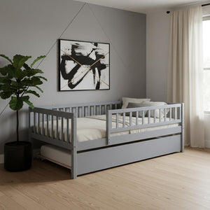 HomeRoots Gray Wood Twin Daybed Frame with Trundle - Stylish, Space-Saving Solution for Modern Interiors 606956