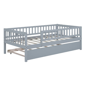 HomeRoots Gray Wood Twin Daybed Frame with Trundle - Stylish, Space-Saving Solution for Modern Interiors 606956