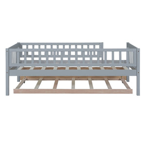 HomeRoots Gray Wood Twin Daybed Frame with Trundle - Stylish, Space-Saving Solution for Modern Interiors 606956