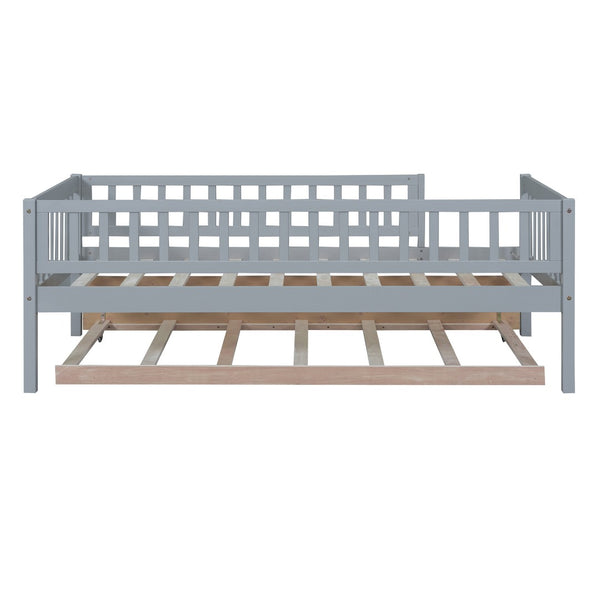 HomeRoots Gray Wood Twin Daybed Frame with Trundle - Stylish, Space-Saving Solution for Modern Interiors 606956