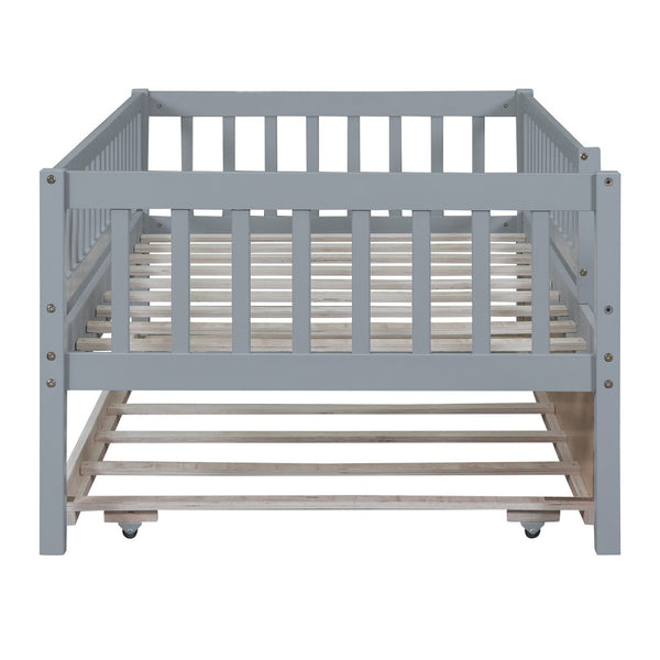 HomeRoots Gray Wood Twin Daybed Frame with Trundle - Stylish, Space-Saving Solution for Modern Interiors 606956