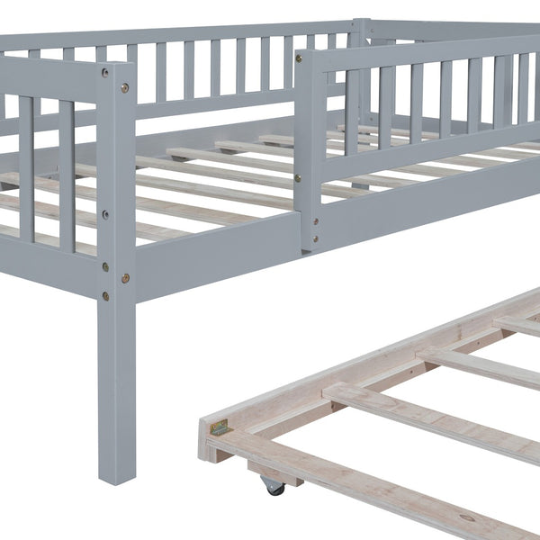 HomeRoots Gray Wood Twin Daybed Frame with Trundle - Stylish, Space-Saving Solution for Modern Interiors 606956