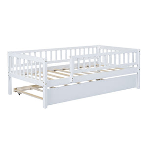 HomeRoots White Wood Twin Day Bed with Trundle - Stylish Space-Saving Solution for Guest Rooms & Living Areas 606957