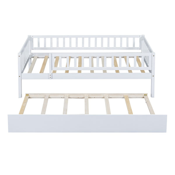 HomeRoots White Wood Twin Day Bed with Trundle - Stylish Space-Saving Solution for Guest Rooms & Living Areas 606957