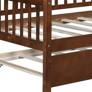 HomeRoots Walnut Twin Daybed Frame with Trundle - Elegant Space-Saving Design for Kids & Guest Rooms 606958
