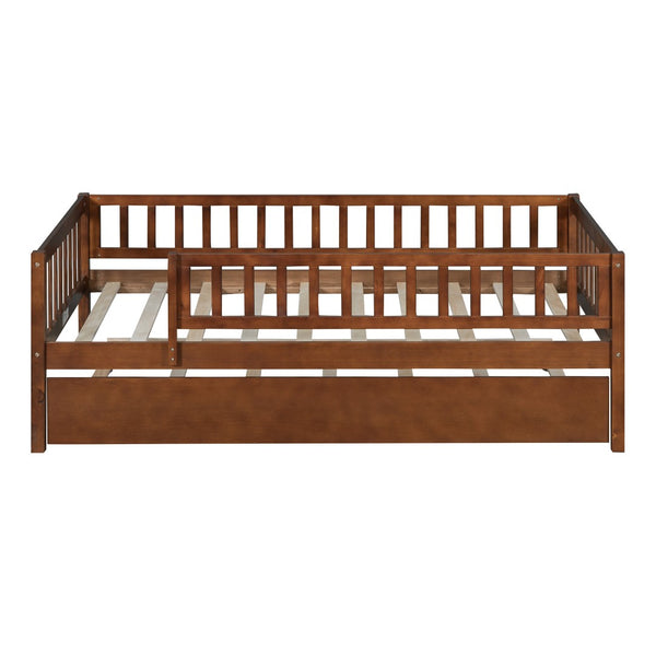 HomeRoots Walnut Twin Daybed Frame with Trundle - Elegant Space-Saving Design for Kids & Guest Rooms 606958