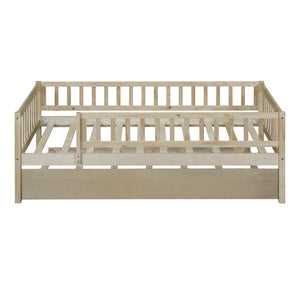 HomeRoots Natural Wood Twin Daybed Frame with Trundle - Stylish & Versatile Solution for Any Space! 606959