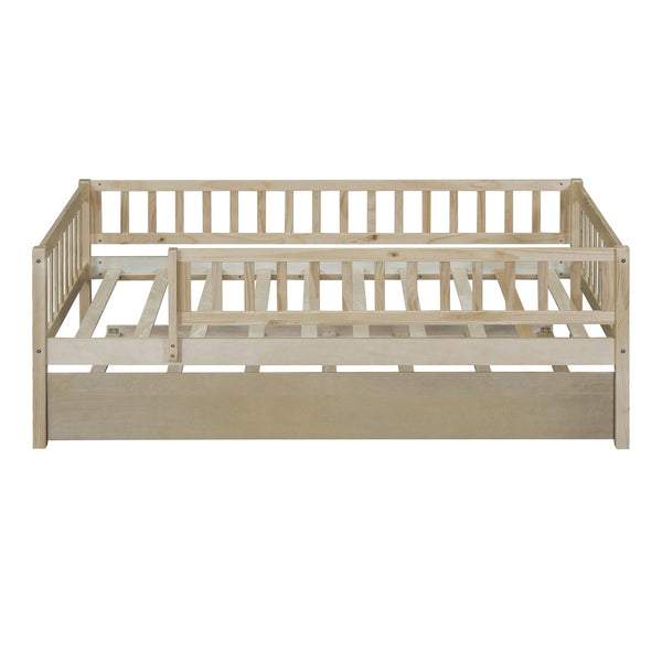 HomeRoots Natural Wood Twin Daybed Frame with Trundle - Stylish & Versatile Solution for Any Space! 606959