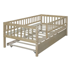 HomeRoots Natural Wood Twin Daybed Frame with Trundle - Stylish & Versatile Solution for Any Space! 606959