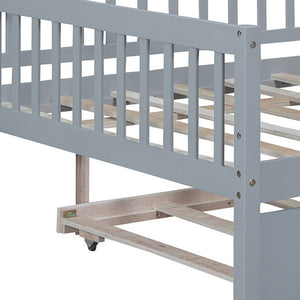 HomeRoots Gray Wood Full Daybed Frame with Trundle - Stylish, Space-Saving Design for Versatile Living Spaces 606960