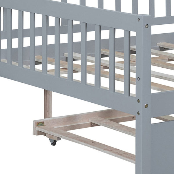 HomeRoots Gray Wood Full Daybed Frame with Trundle - Stylish, Space-Saving Design for Versatile Living Spaces 606960