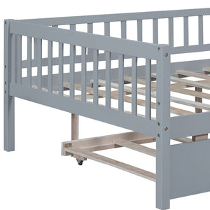 HomeRoots Gray Wood Full Daybed Frame with Trundle - Stylish, Space-Saving Design for Versatile Living Spaces 606960