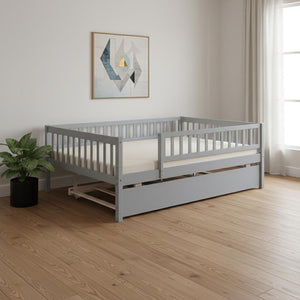 HomeRoots Gray Wood Full Daybed Frame with Trundle - Stylish, Space-Saving Design for Versatile Living Spaces 606960