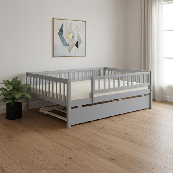 HomeRoots Gray Wood Full Daybed Frame with Trundle - Stylish, Space-Saving Design for Versatile Living Spaces 606960