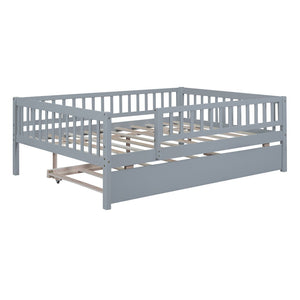 HomeRoots Gray Wood Full Daybed Frame with Trundle - Stylish, Space-Saving Design for Versatile Living Spaces 606960