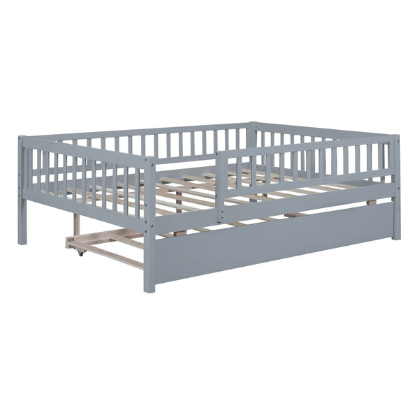 HomeRoots Gray Wood Full Daybed Frame with Trundle - Stylish, Space-Saving Design for Versatile Living Spaces 606960