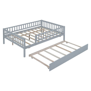 HomeRoots Gray Wood Full Daybed Frame with Trundle - Stylish, Space-Saving Design for Versatile Living Spaces 606960