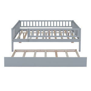 HomeRoots Gray Wood Full Daybed Frame with Trundle - Stylish, Space-Saving Design for Versatile Living Spaces 606960