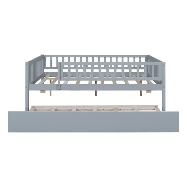 HomeRoots Gray Wood Full Daybed Frame with Trundle - Stylish, Space-Saving Design for Versatile Living Spaces 606960