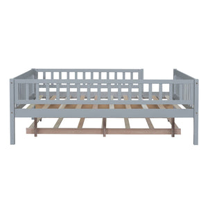 HomeRoots Gray Wood Full Daybed Frame with Trundle - Stylish, Space-Saving Design for Versatile Living Spaces 606960